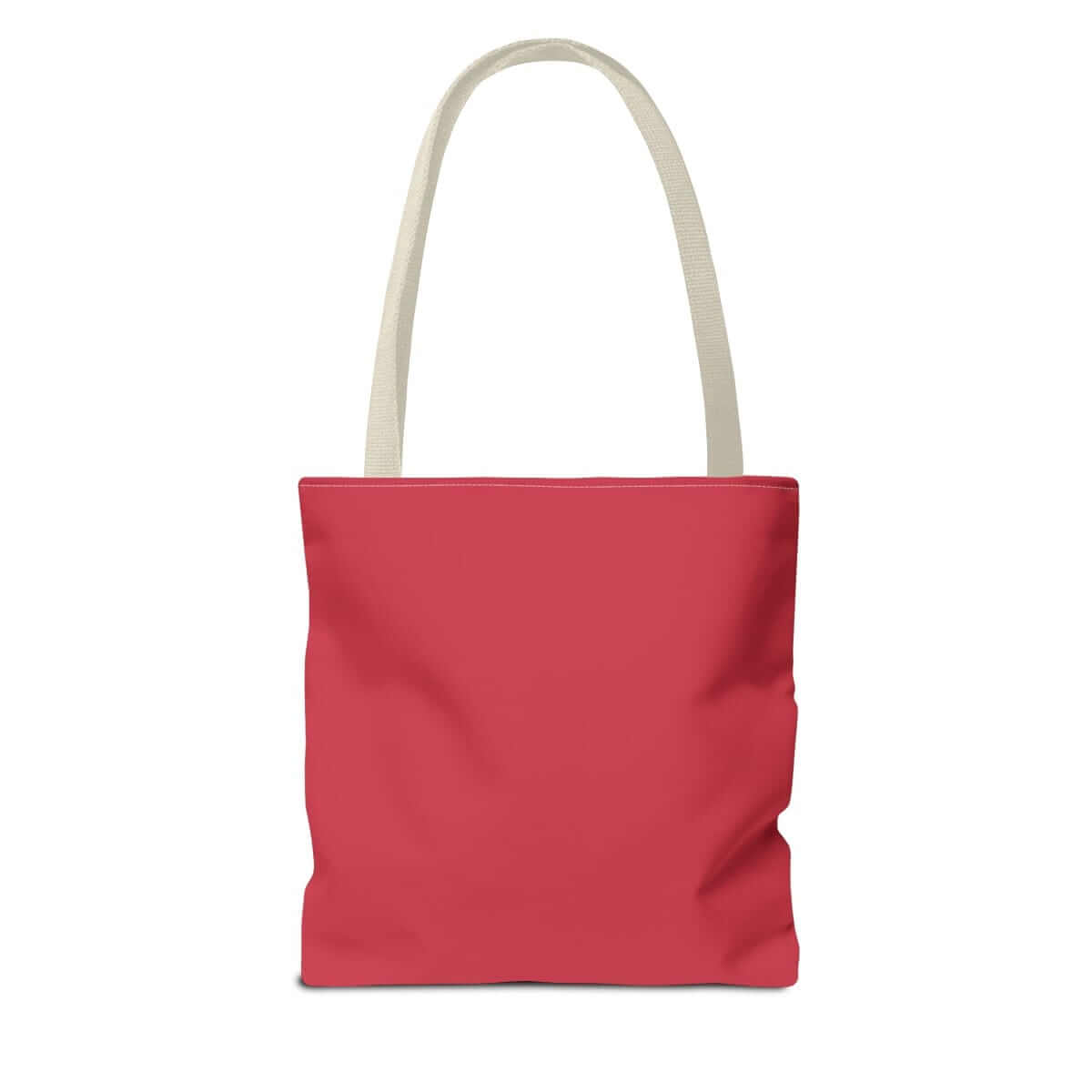 Red canvas tote bag with cream-colored handles, minimalist rectangular shape, and visible topstitching detail