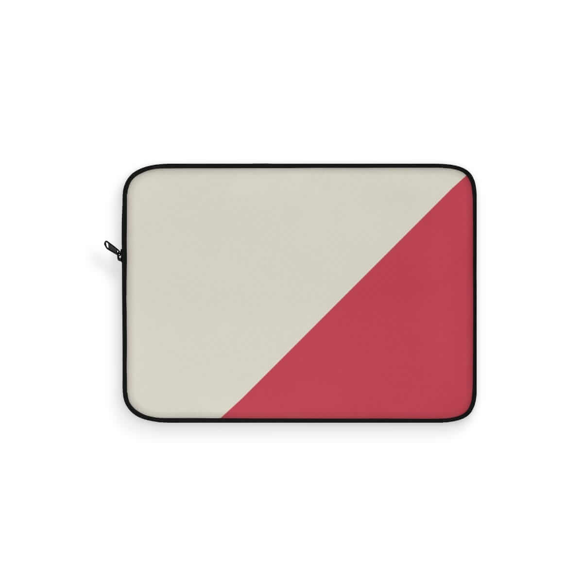 Laptop sleeve with red and beige diagonal stripes, canvas material, slim profile and minimalistic modern design