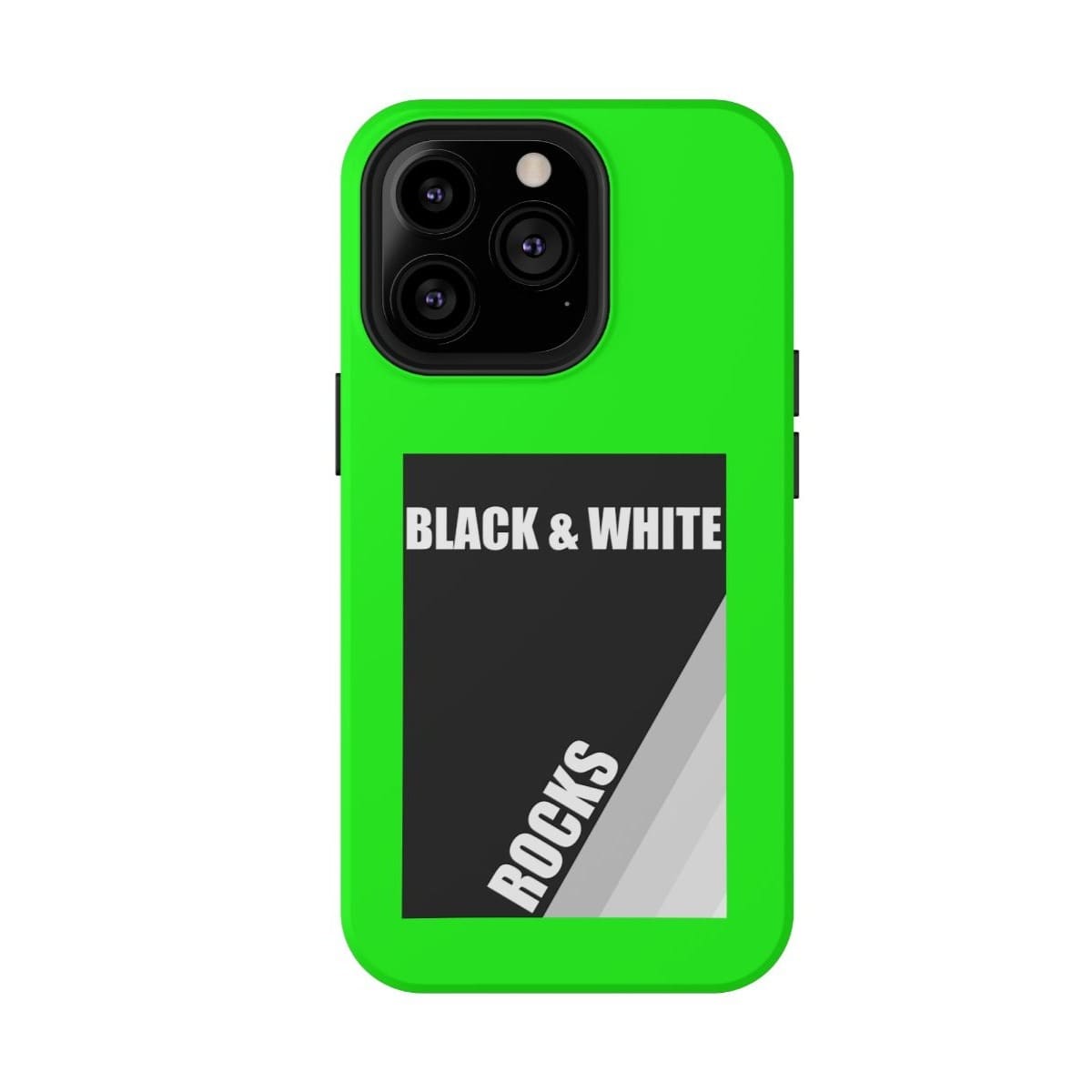Phone case with black and white rock pattern on matte surface featuring neon green accents designed for iPhone 13 Pro