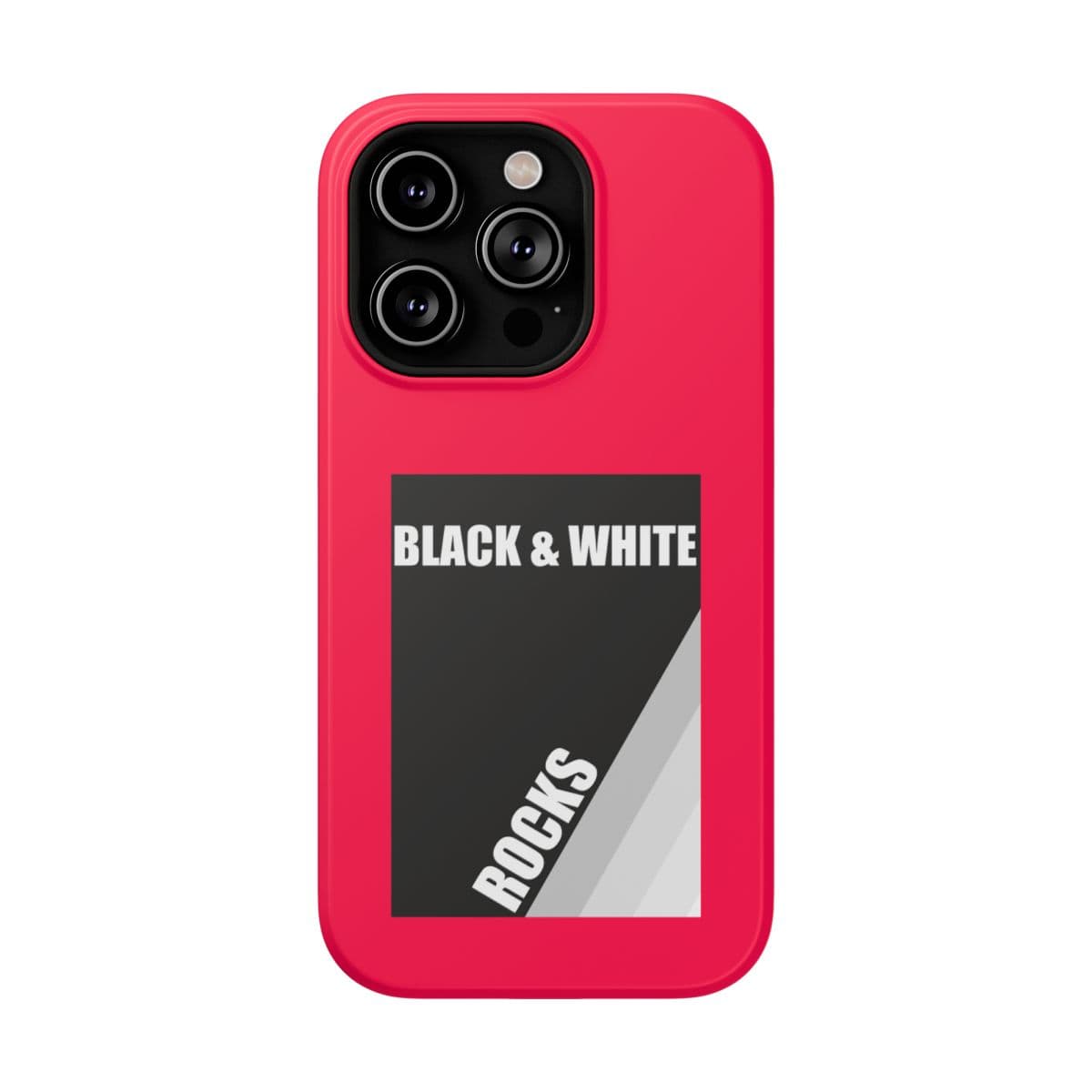 Black and white hard plastic phone case with geometric rock pattern and neon red accents for iPhone 14 Pro matte finish