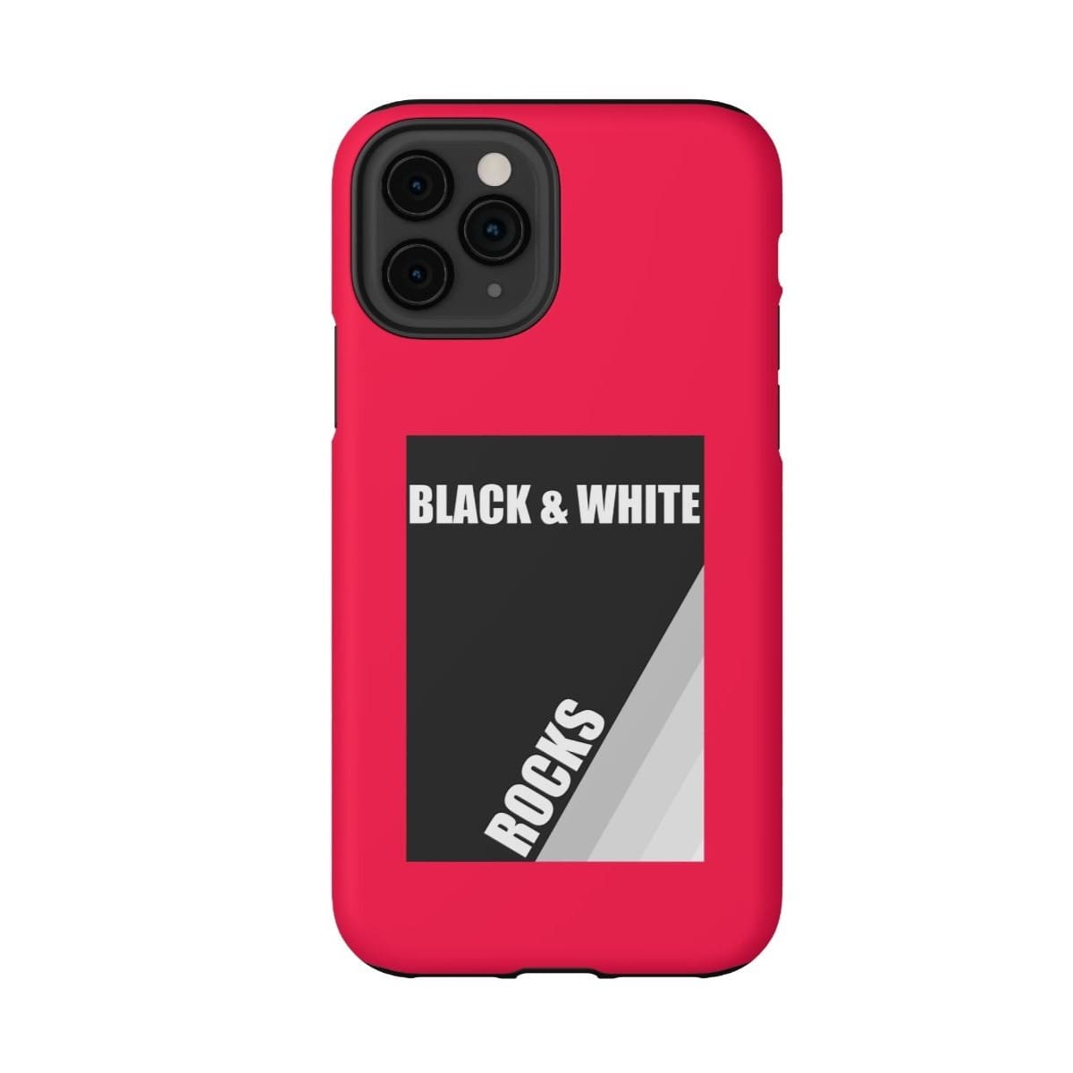 Black and white rock pattern phone case with neon red accents for iPhone 11 Pro featuring a matte finish and slim fit design