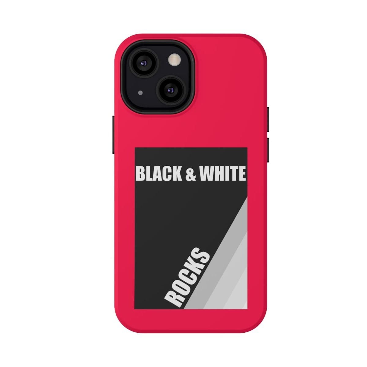 Phone case with matte finish featuring black and white rock pattern and neon red accents designed for iPhone 13 Mini