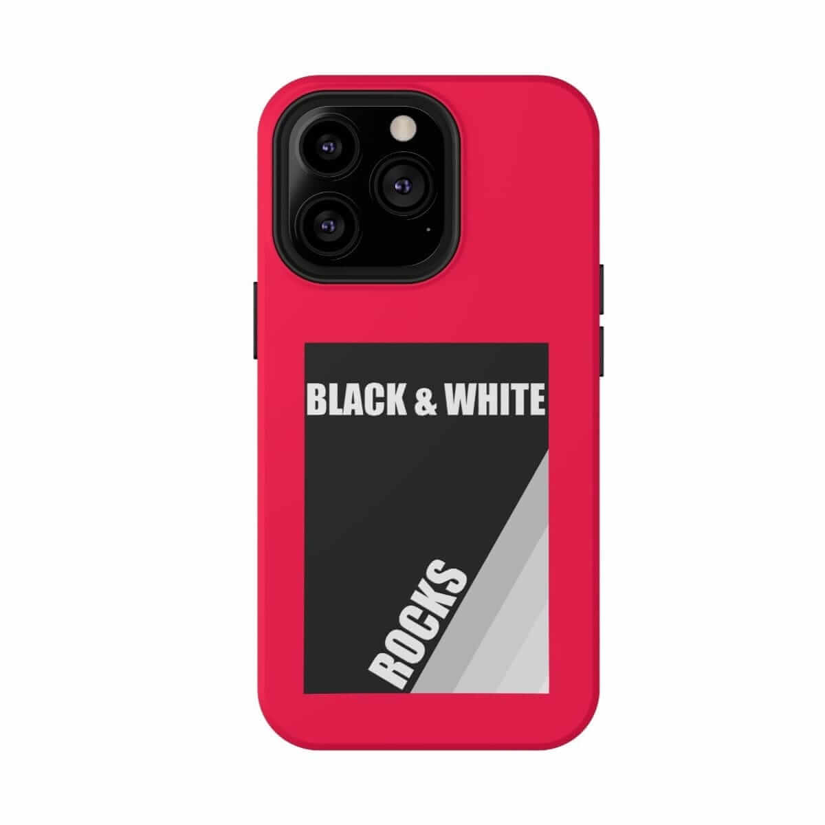 Black and white hard plastic phone case with neon red accents featuring a matte finish and abstract rock pattern design