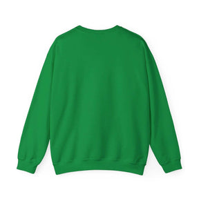 Green cotton sweatshirt with a plain back design, long sleeves, and relaxed fit worn by person facing away