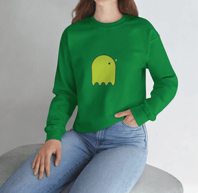 Green cotton sweatshirt in a casual fit with a large cartoon ghost graphic centered on the front