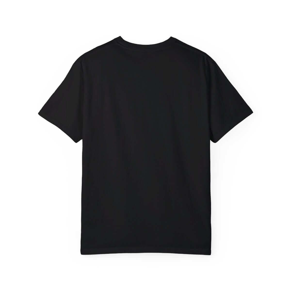 Black cotton t-shirt with classic crew neck, short sleeves, and a plain back design against a white background