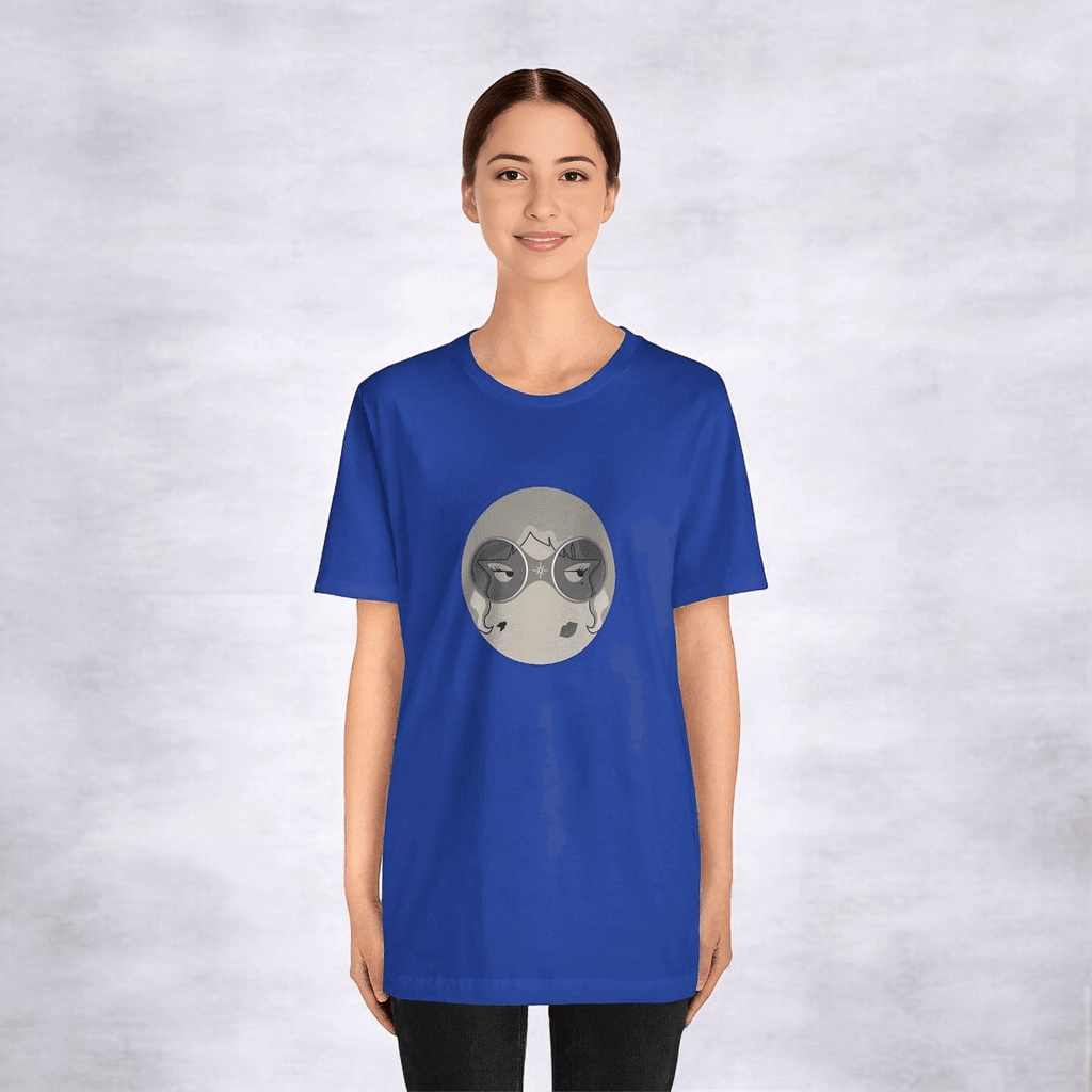 Black short sleeve cotton t-shirt with crew neck and relaxed fit featuring graphic print on front