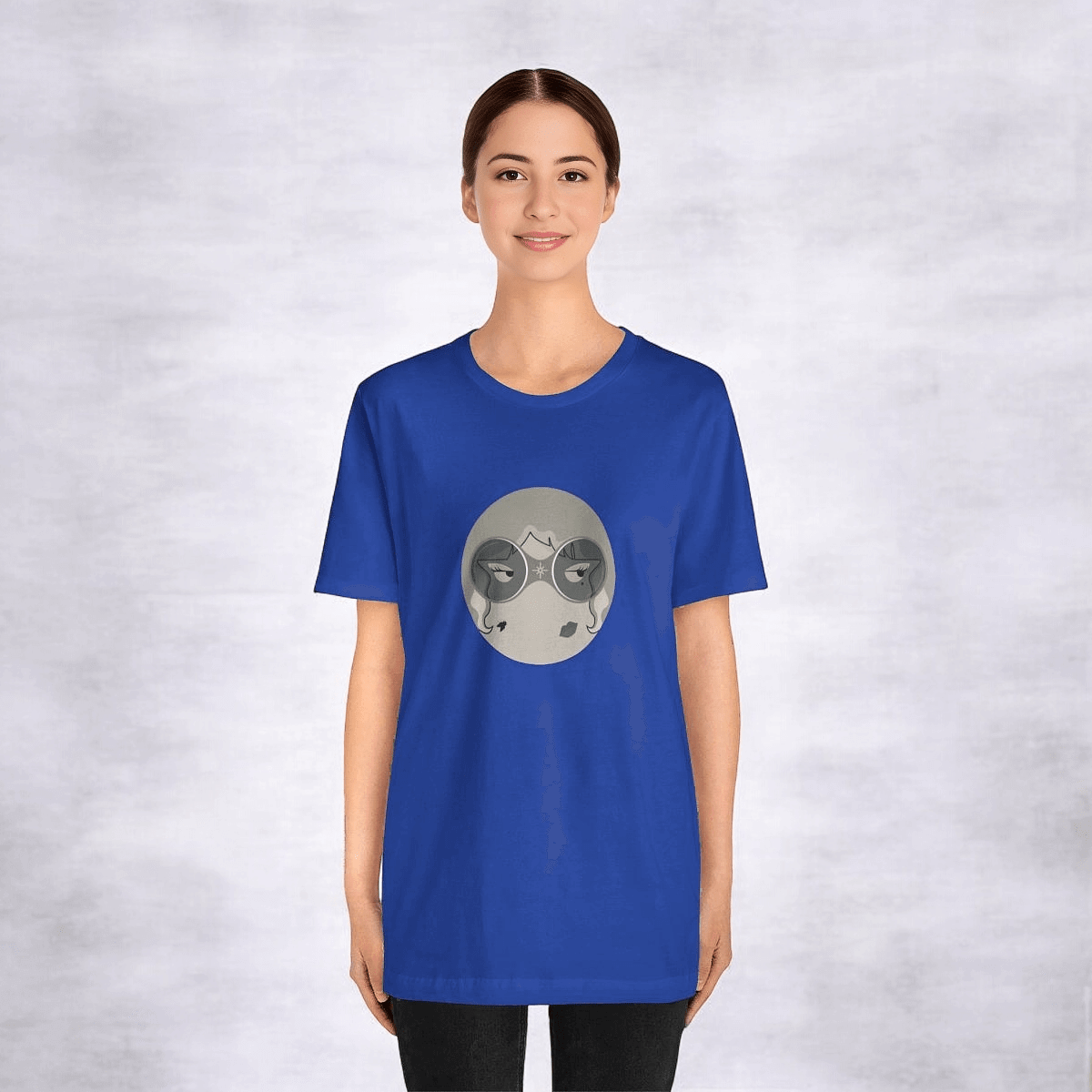 Black short sleeve cotton t-shirt with crew neck and relaxed fit featuring graphic print on front