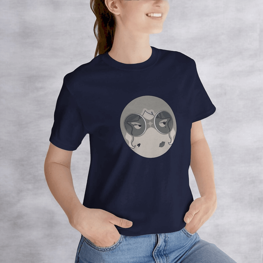 Black short sleeve tee made from soft cotton with a relaxed fit and round neckline featuring a small printed graphic on the chest