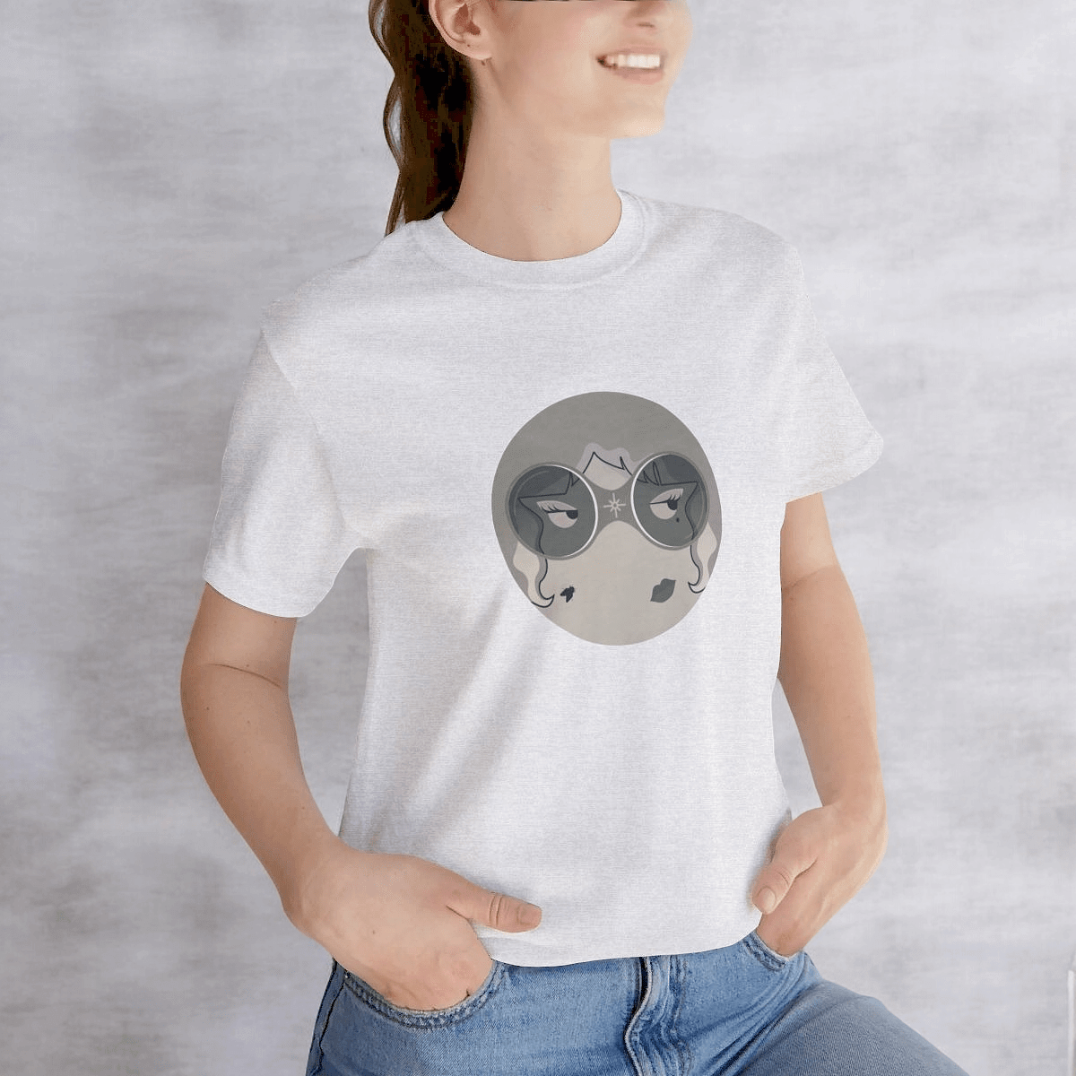 Short sleeve black cotton t-shirt with crew neck and relaxed fit featuring a minimalist white graphic on the front center