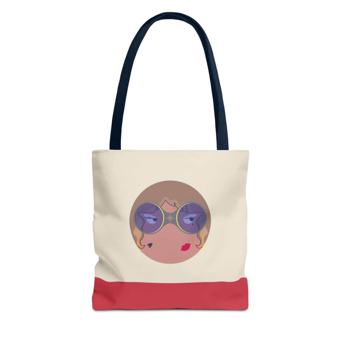 Navy blue square canvas tote bag with white rope handles and front embroidered Everyday Essence logo patch