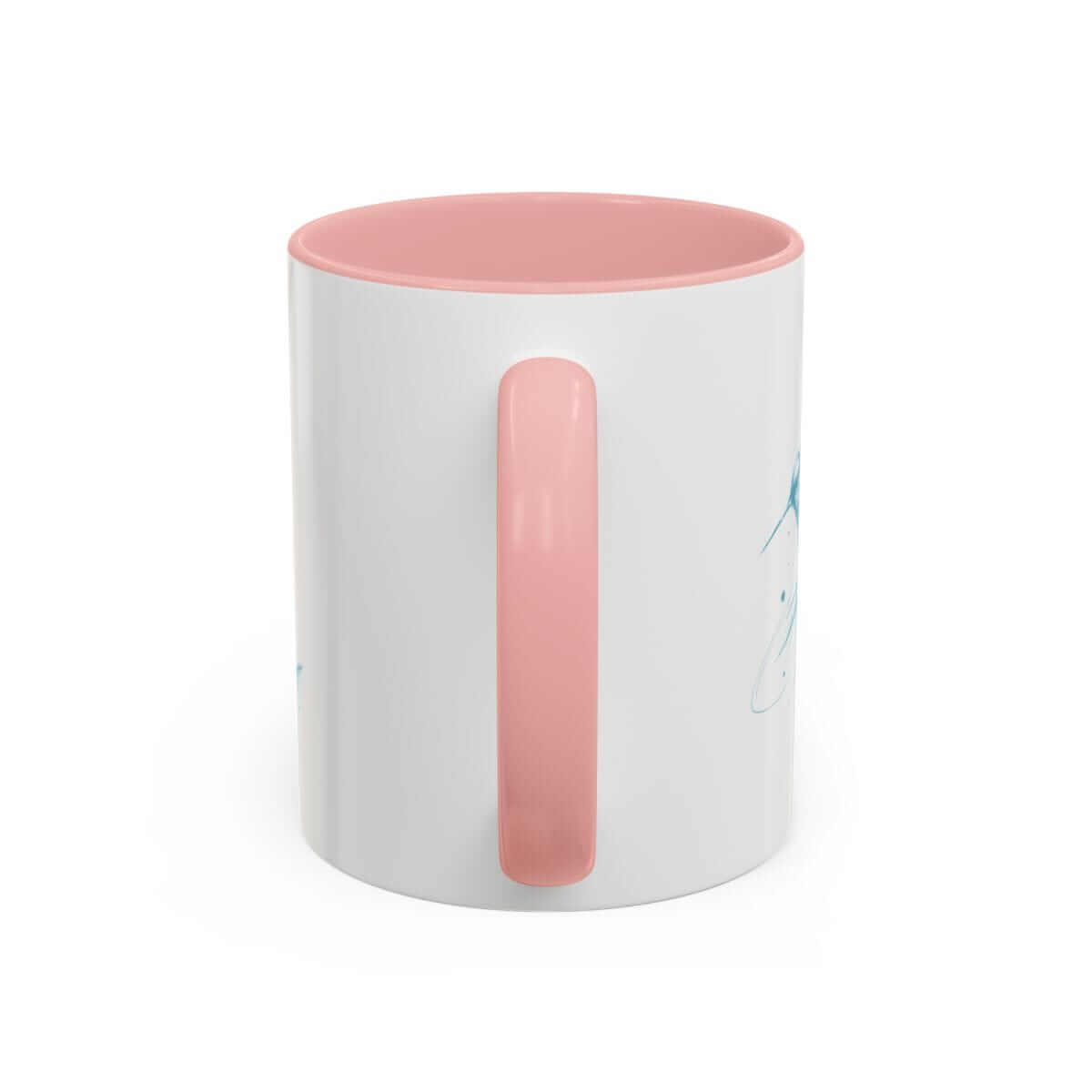 Ceramic coffee mug with white exterior, pink interior and handle, featuring a modern minimalist two-tone design