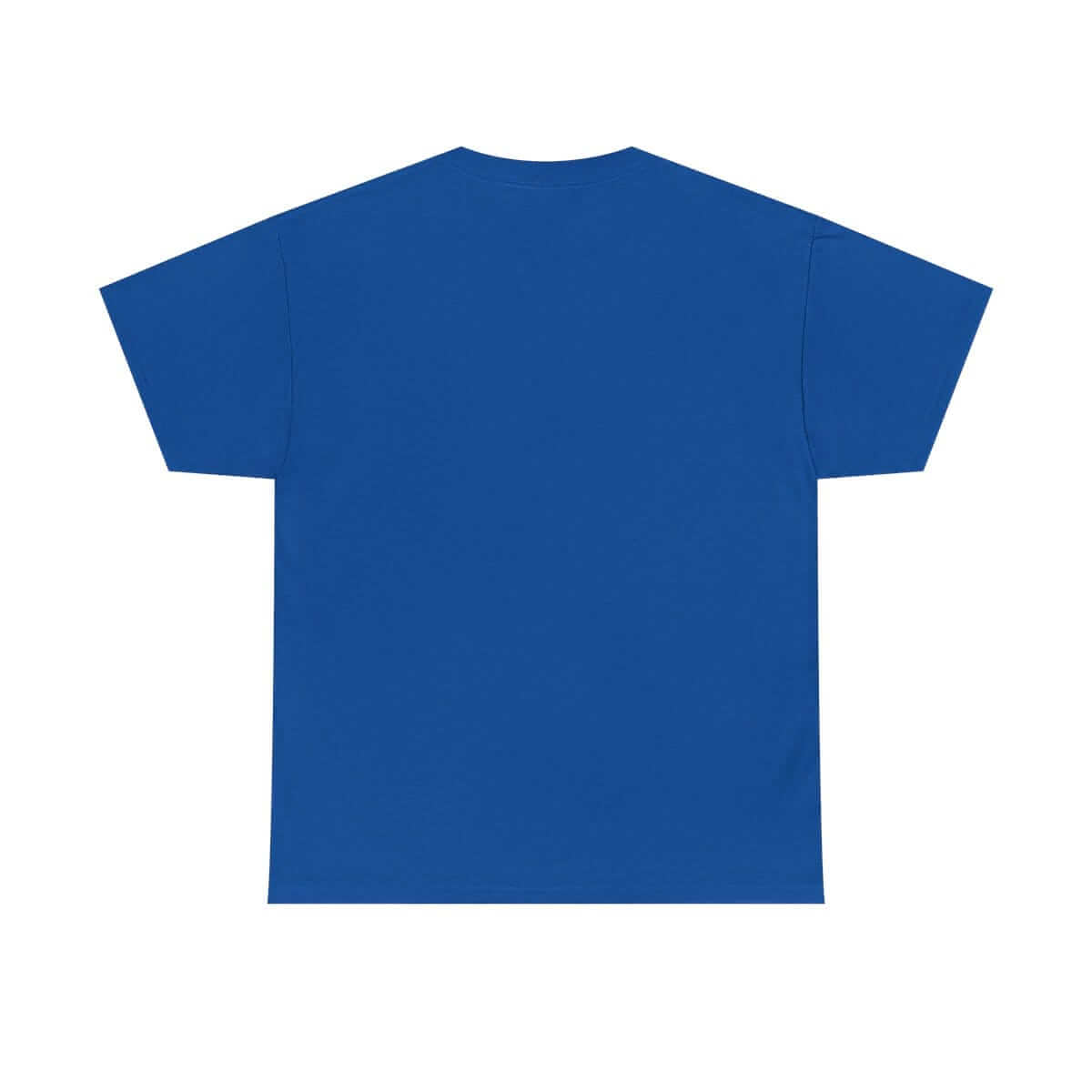 Blue cotton t-shirt in royal color with plain back, crew neck, and short sleeves shown on a standing person