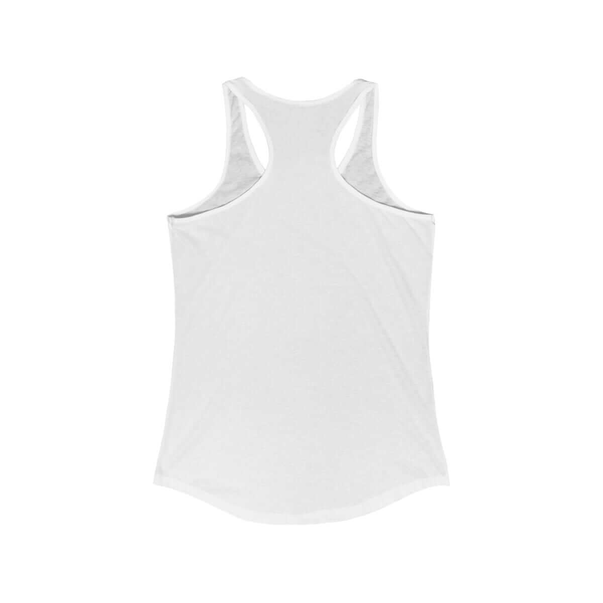 White cotton racerback tank top with scoop neckline and fitted silhouette displayed on a plain neutral background