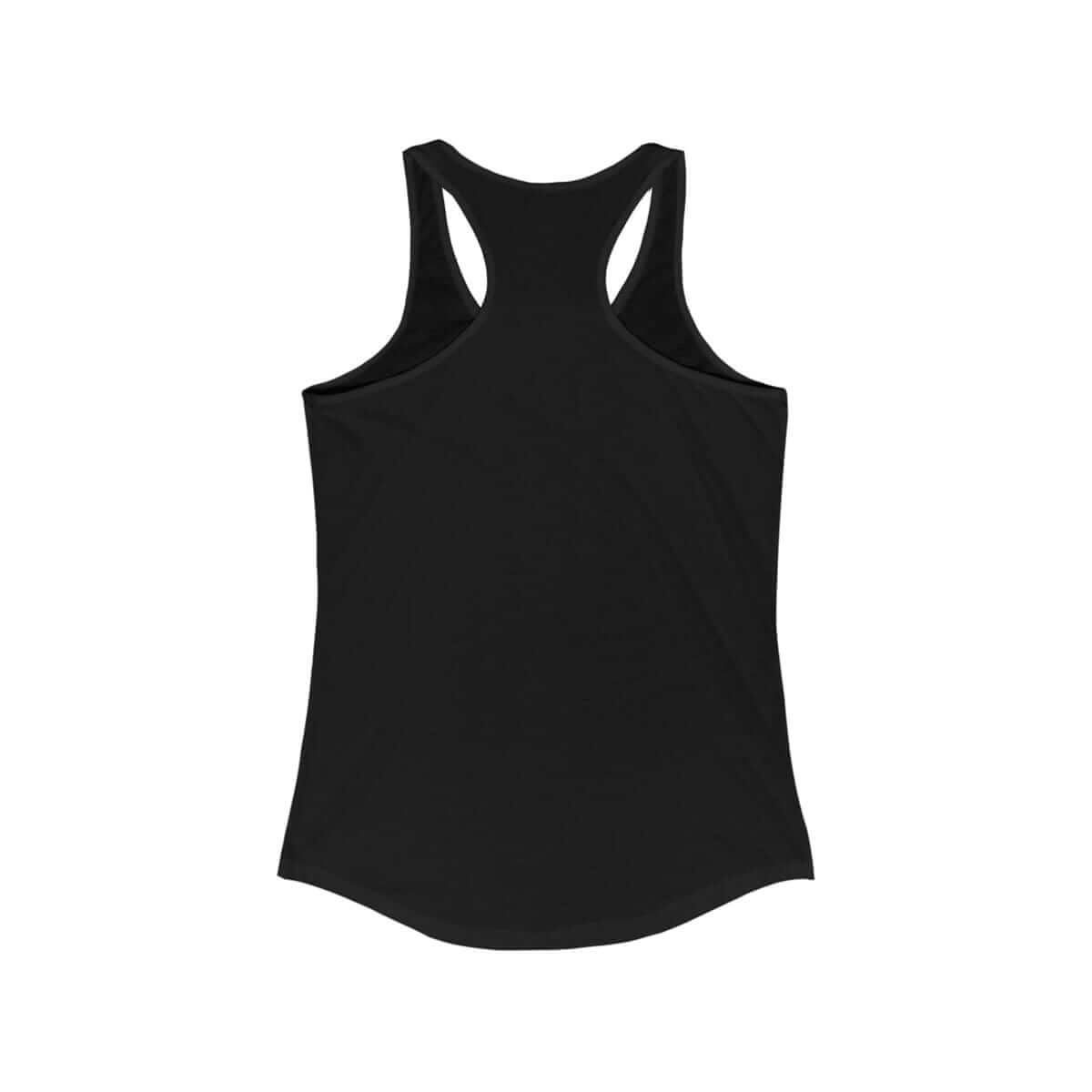 Black racerback tank top in cotton blend featuring a sleeveless design and slim fit with curved hemline