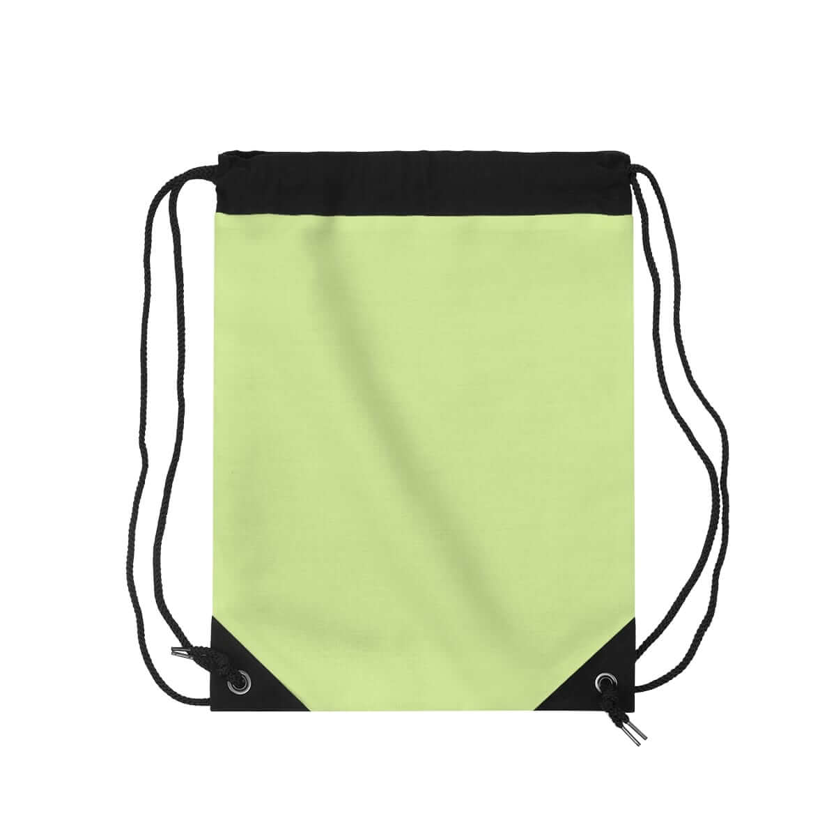 Light green and black drawstring bag made of nylon with color-block design and thin black shoulder cords