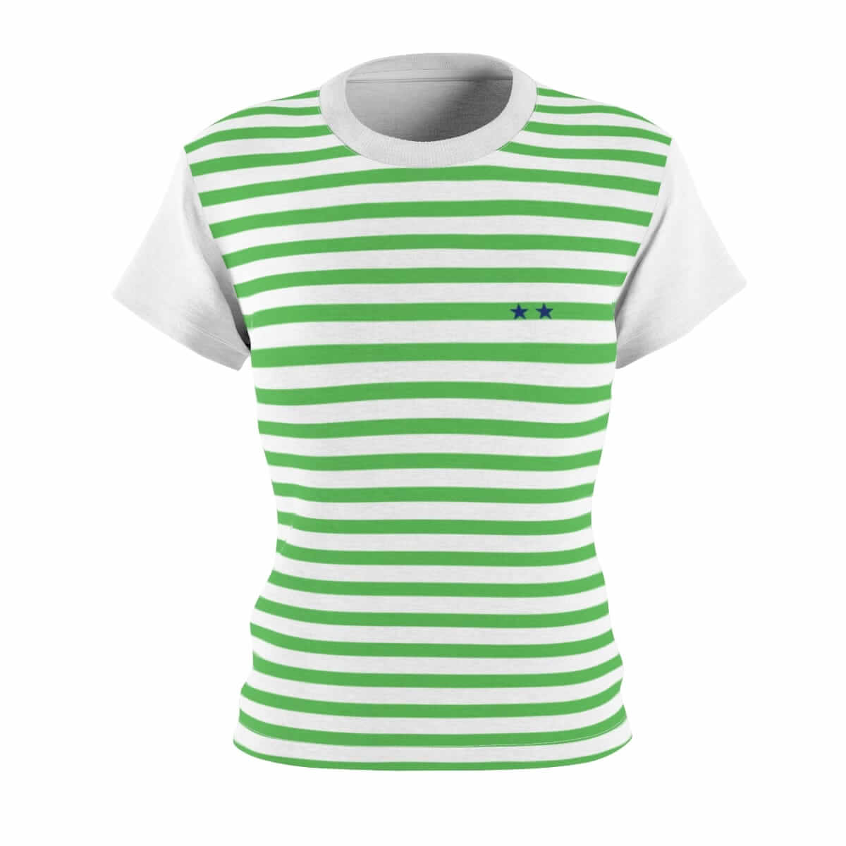 Green and white striped cotton shirt with blue star accents and a front button closure in casual fit