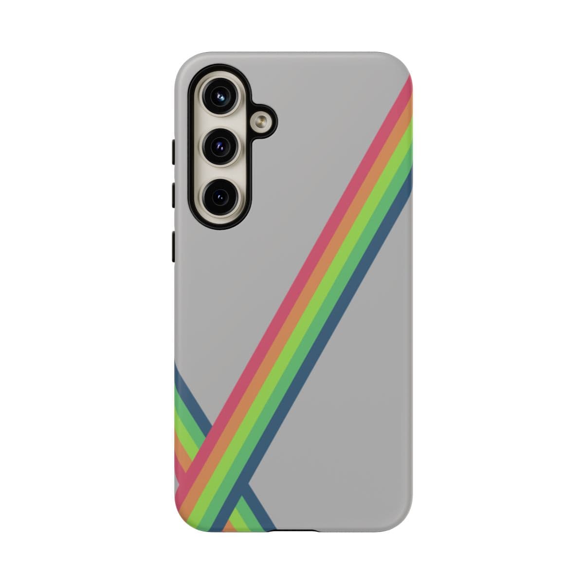 Matte grey phone case for Samsung Galaxy S24 Plus made from durable material featuring a vibrant happiness design on the back