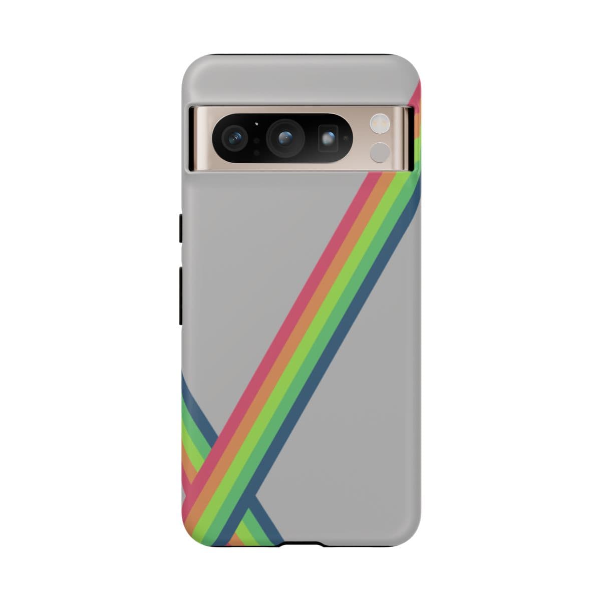 Grey matte hard phone case for Google Pixel 8 Pro featuring vibrant happiness graphic design and smooth finish