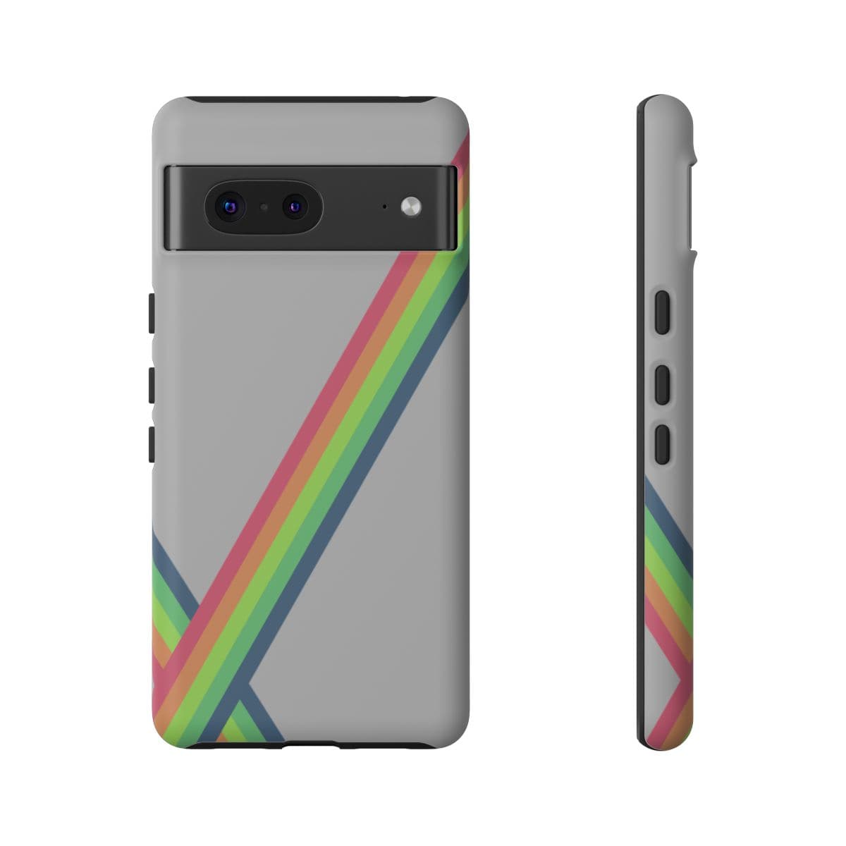 Grey matte hard phone case for Google Pixel 7 featuring vibrant colorful abstract design with smooth finish