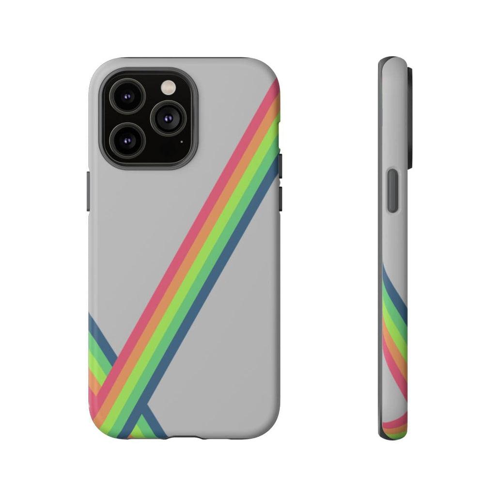 Grey matte iPhone 14 Pro Max case with vibrant multicolor floral print and soft smooth texture