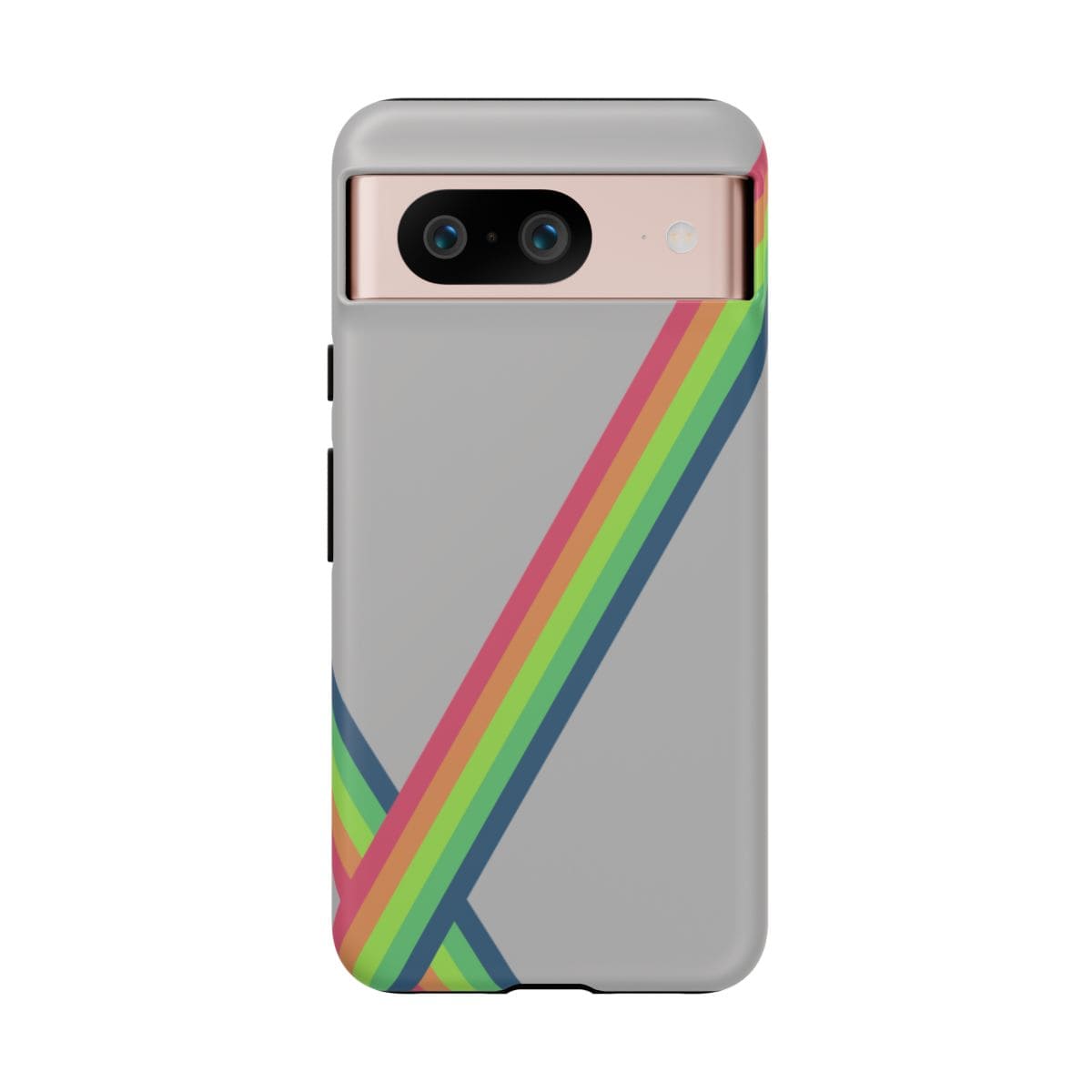 Grey matte phone case for Google Pixel 8 featuring a vibrant abstract pattern with smooth finish and rounded edges