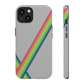 Grey iPhone 13 case with matte finish featuring a colorful floral pattern and artistic vibrant design