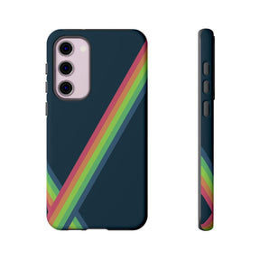 Navy blue matte phone case for Samsung Galaxy S23 Plus with vibrant abstract pattern and raised edges for screen protection