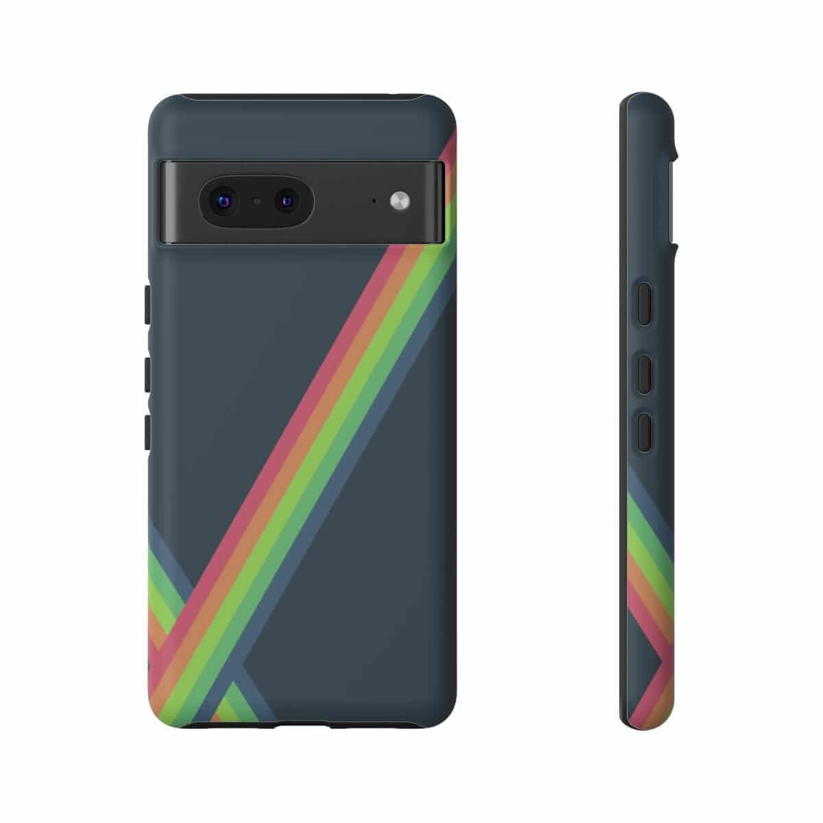 Navy matte phone case for Google Pixel 7 made of smooth hard plastic featuring vibrant colorful abstract floral design