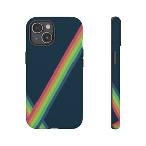 Navy blue matte hard shell phone case with vibrant floral print and smooth finish designed for iPhone 15 front view