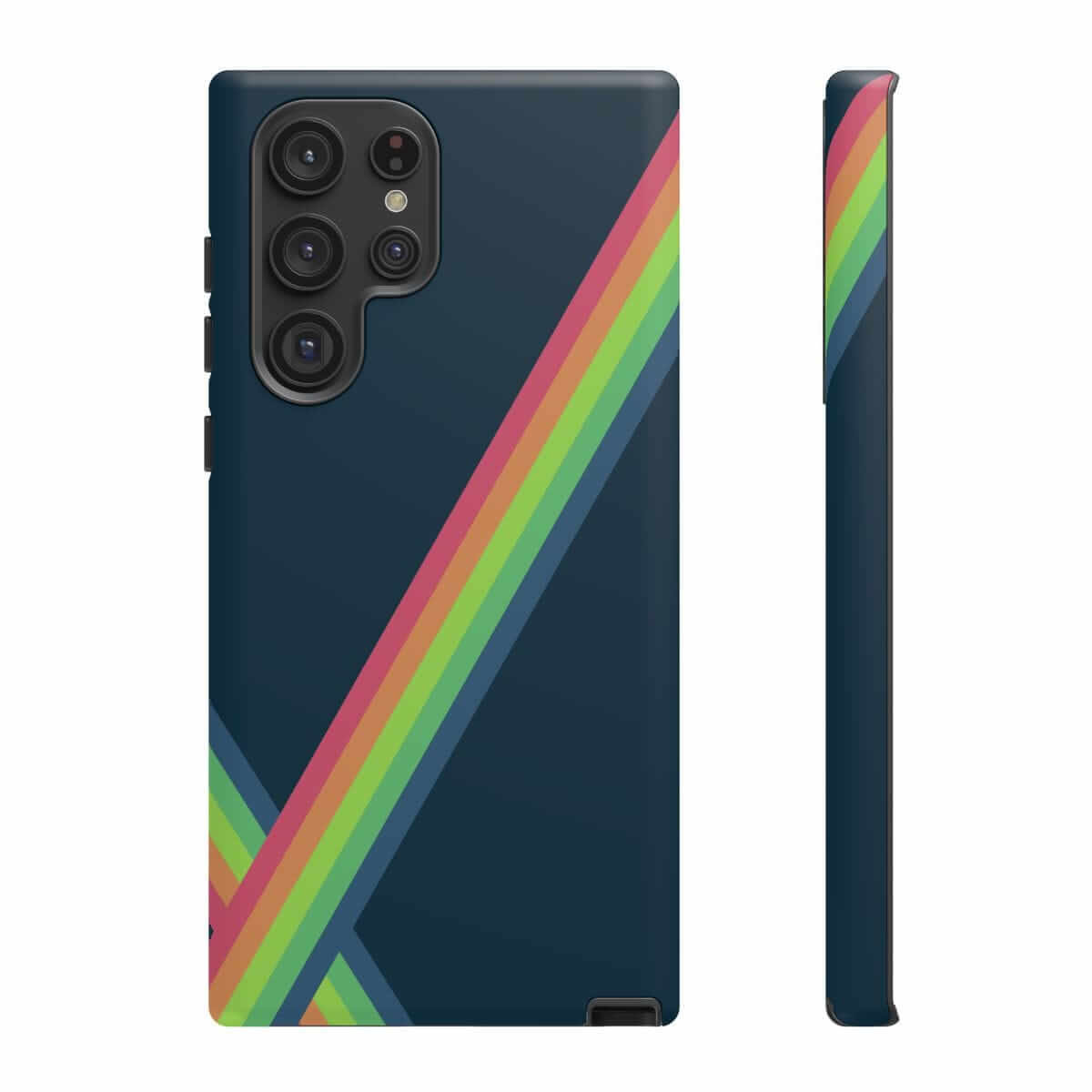 Navy matte hard phone case for Samsung Galaxy S22 Ultra with vibrant abstract colorful design on the back cover