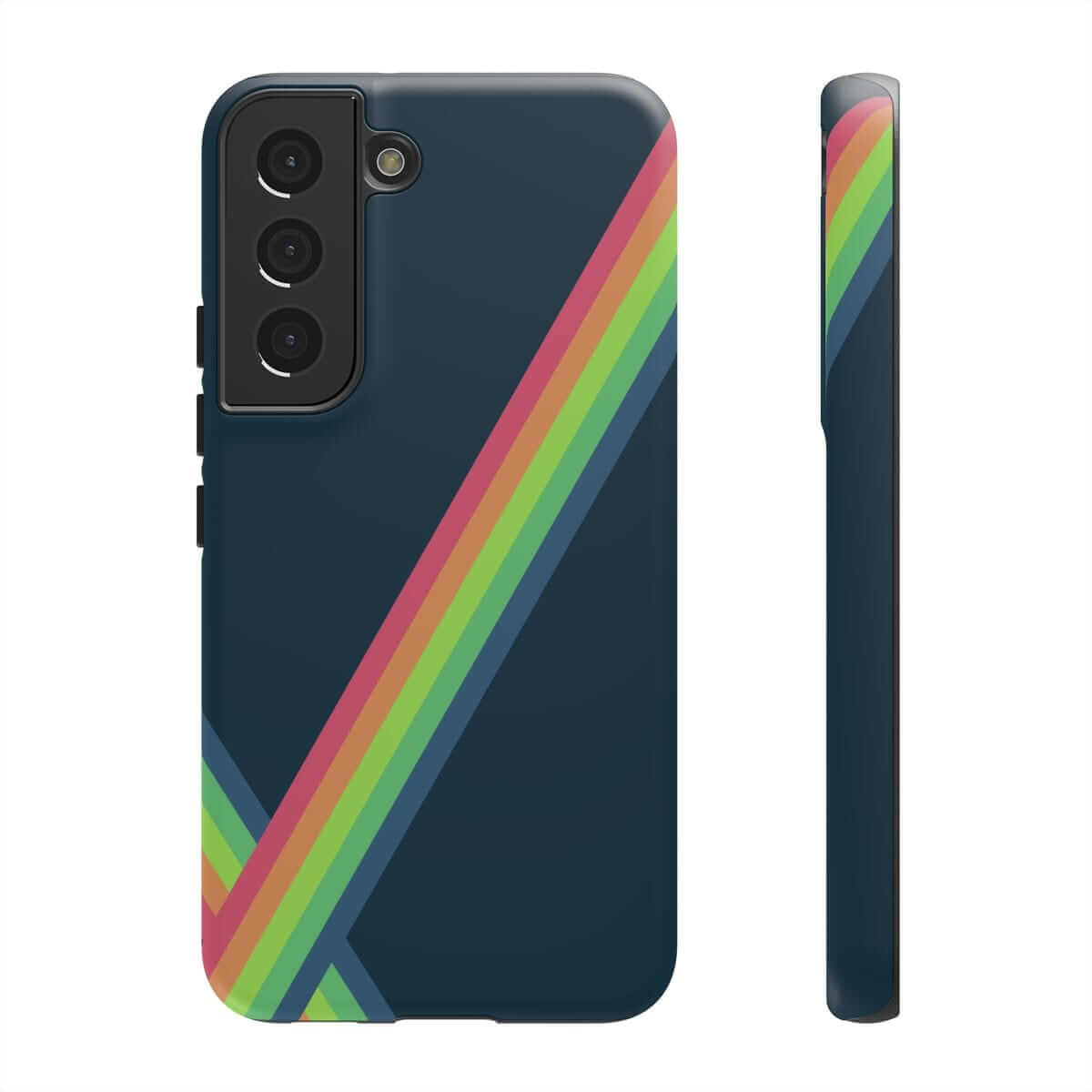 Navy matte hard phone case for Samsung Galaxy S22 with vibrant colorful floral pattern and slim form