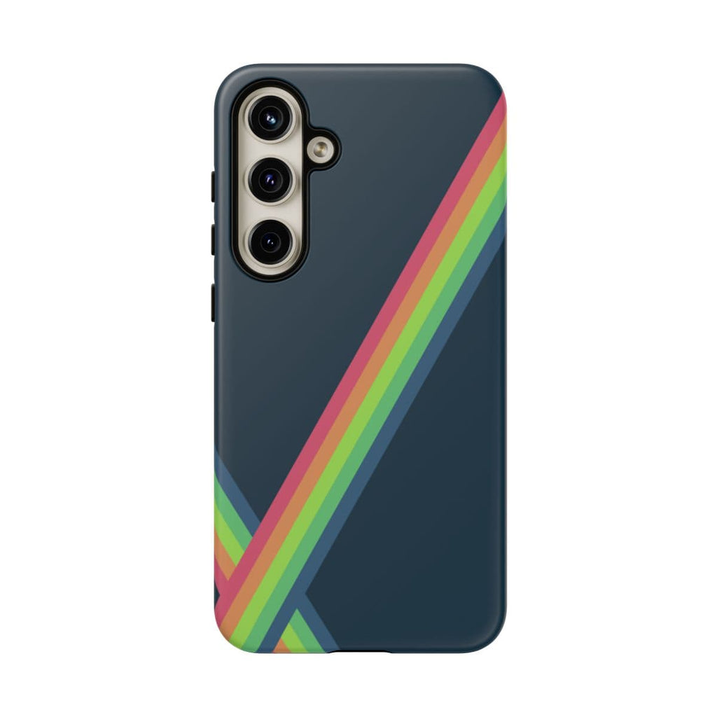 Navy blue matte phone case for Samsung Galaxy S24 Plus made of smooth TPU material with minimalist vibrant happiness design on back
