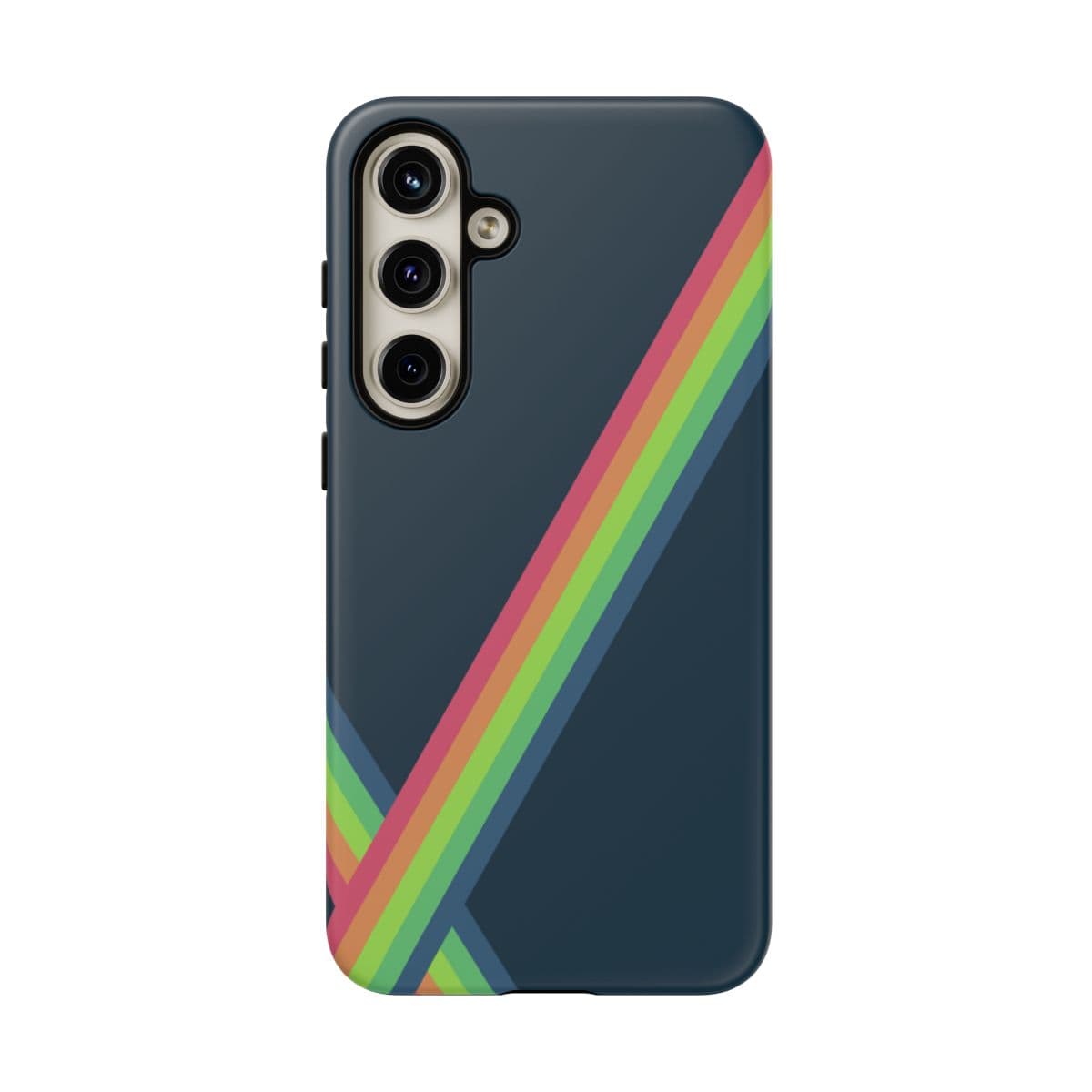 Navy blue matte phone case for Samsung Galaxy S24 Plus made of smooth TPU material with minimalist vibrant happiness design on back