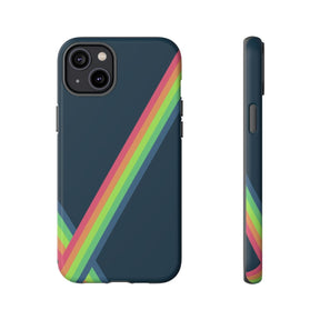 Navy blue matte hard plastic phone case with abstract multicolor paint splatter design for iPhone 14 Plus