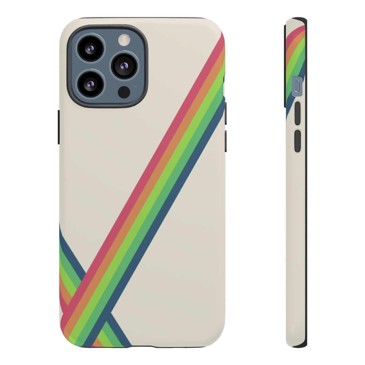 Matte light pink iPhone 13 Pro Max case with pearl finish featuring colorful floral design on the back