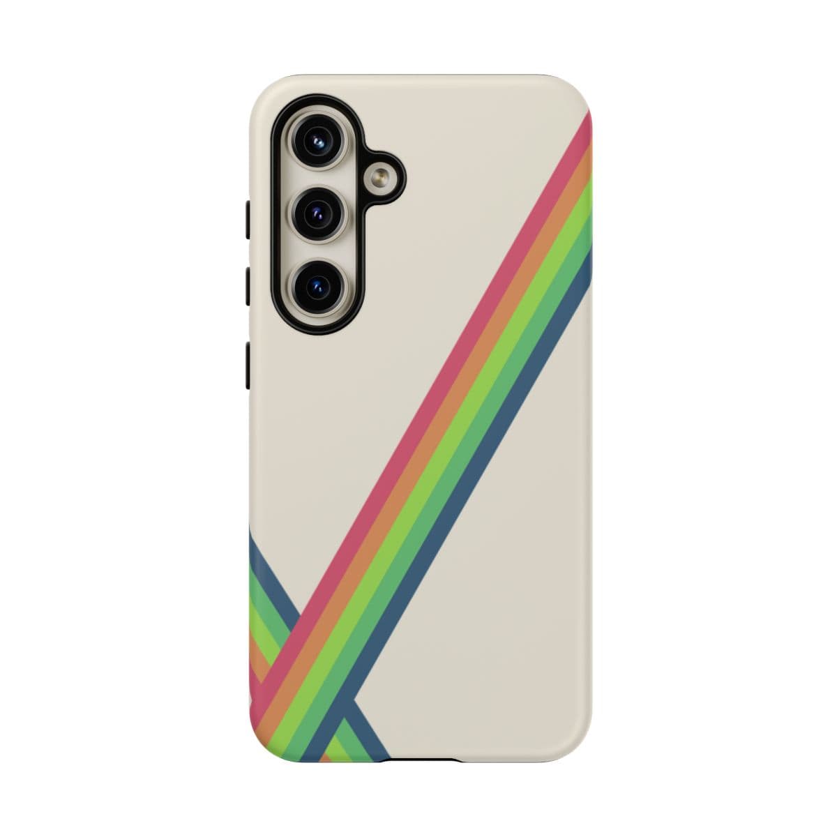 Pearl white matte hard phone case for Samsung Galaxy S24 with vibrant abstract multicolor artwork design