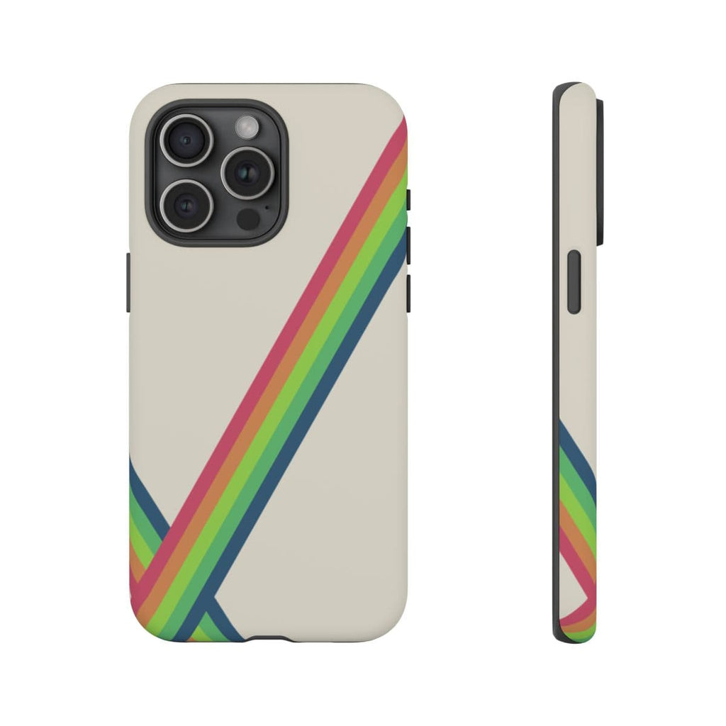 Clear pearl white matte iPhone 15 Pro Max case with vibrant multicolor floral design and slim protective profile