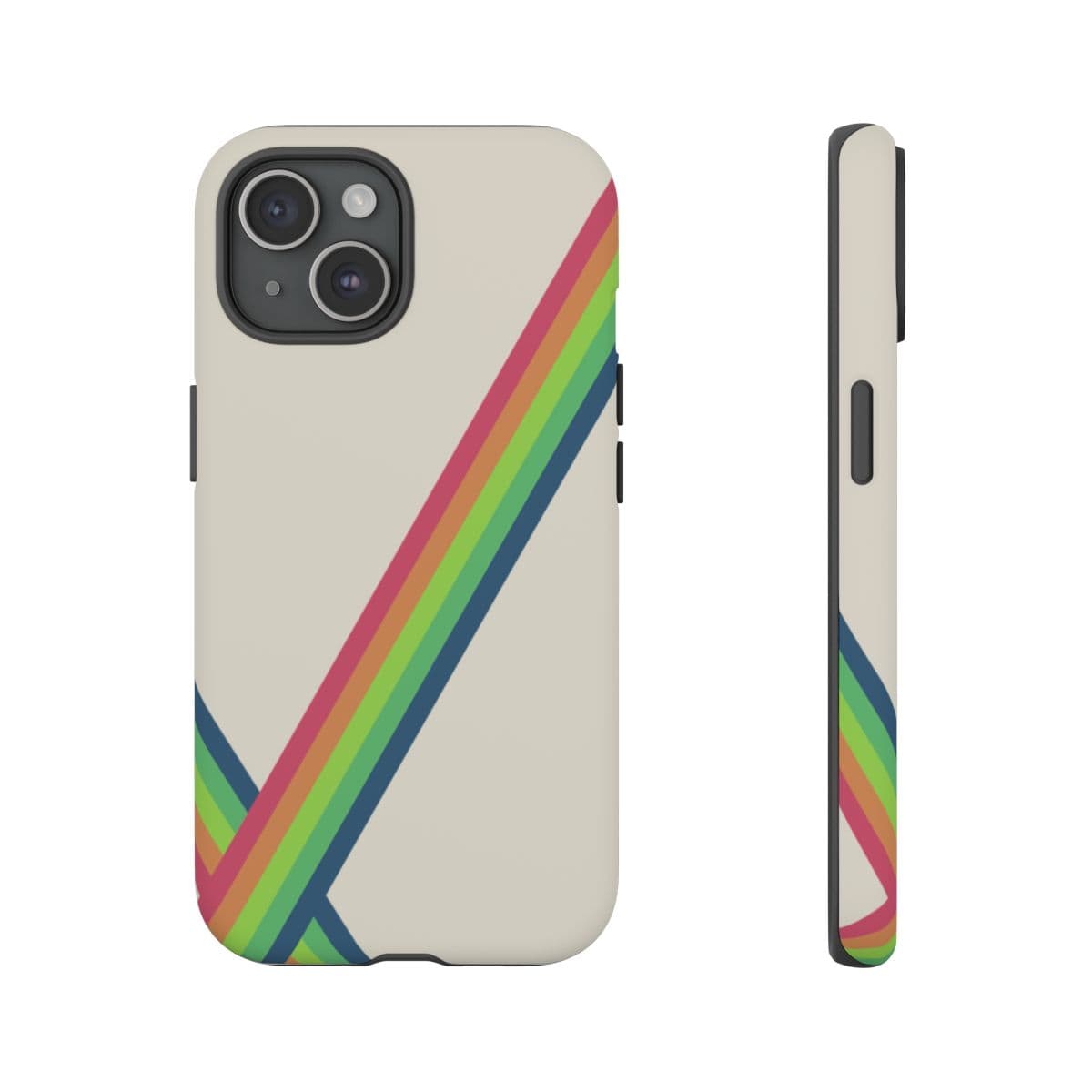 Clear matte iPhone 15 case with colorful floral design featuring vibrant red and green accents on transparent background