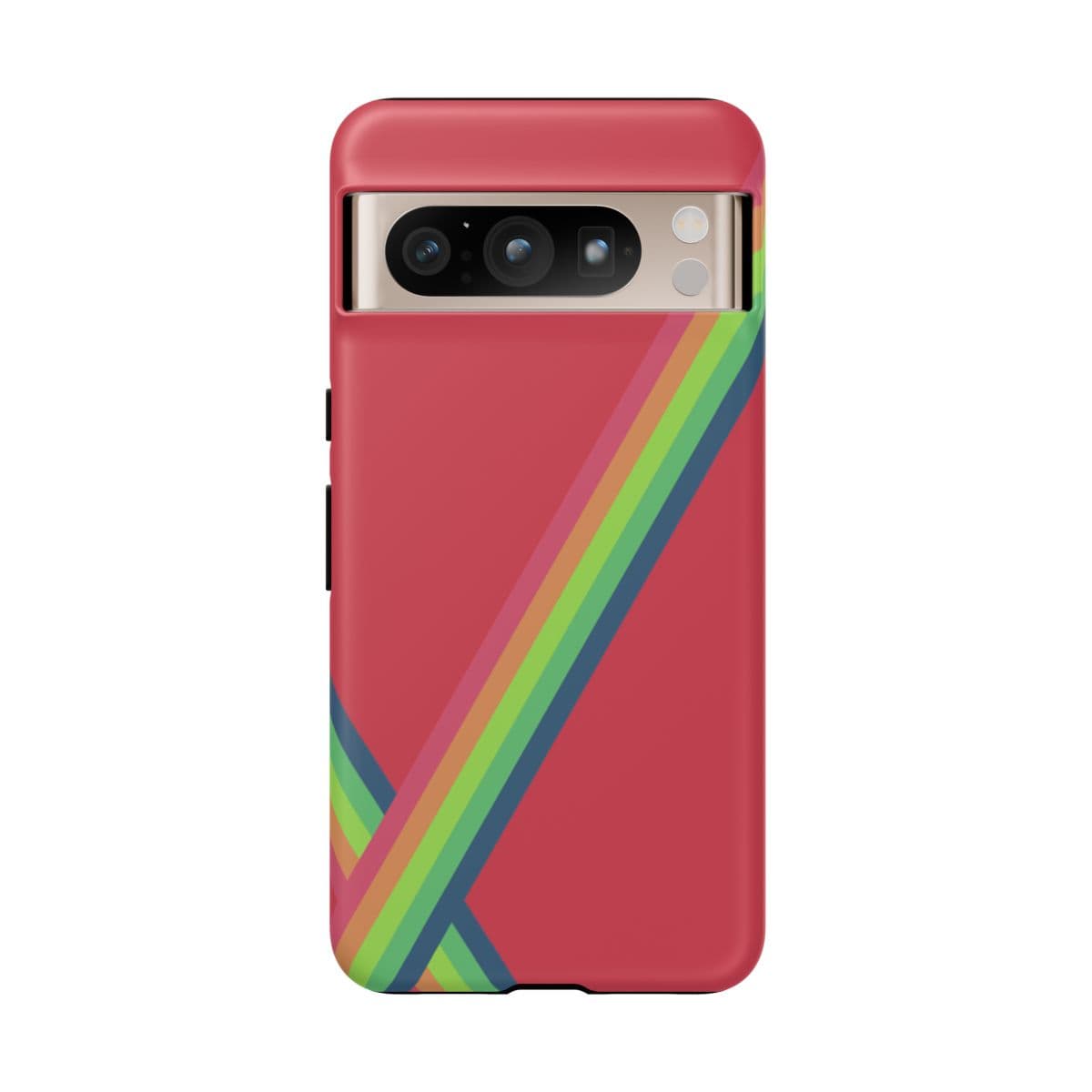 Red matte hard plastic phone case with vibrant multicolor geometric pattern designed for Google Pixel 8 Pro featuring precise cutouts