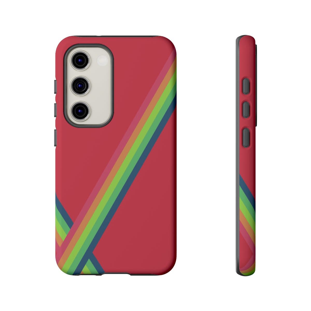 Red matte hard phone case with vibrant yellow and orange abstract floral design for Samsung Galaxy S23