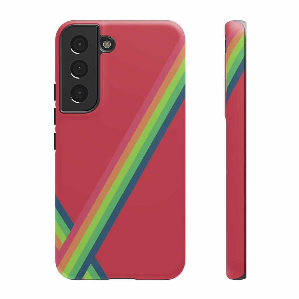 Red matte hard phone case for Samsung Galaxy S22 with vibrant abstract pattern and smooth finish