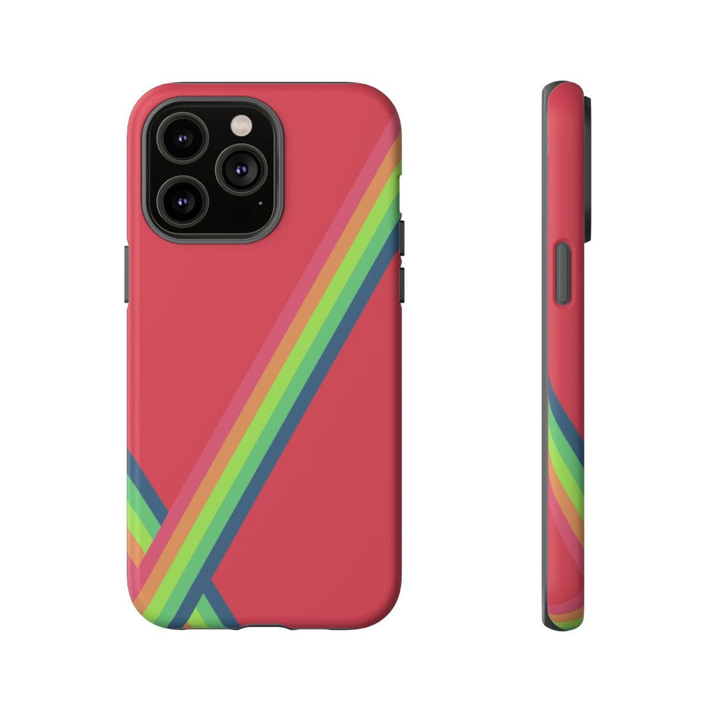 Red matte hard phone case for iPhone 14 Pro Max with vibrant abstract pattern and precise button cutouts