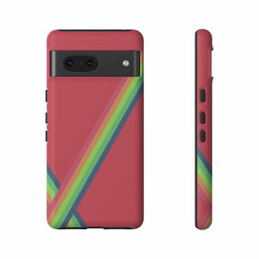 Red matte hard phone case with colorful abstract floral design and precise cutouts for camera and buttons on front side