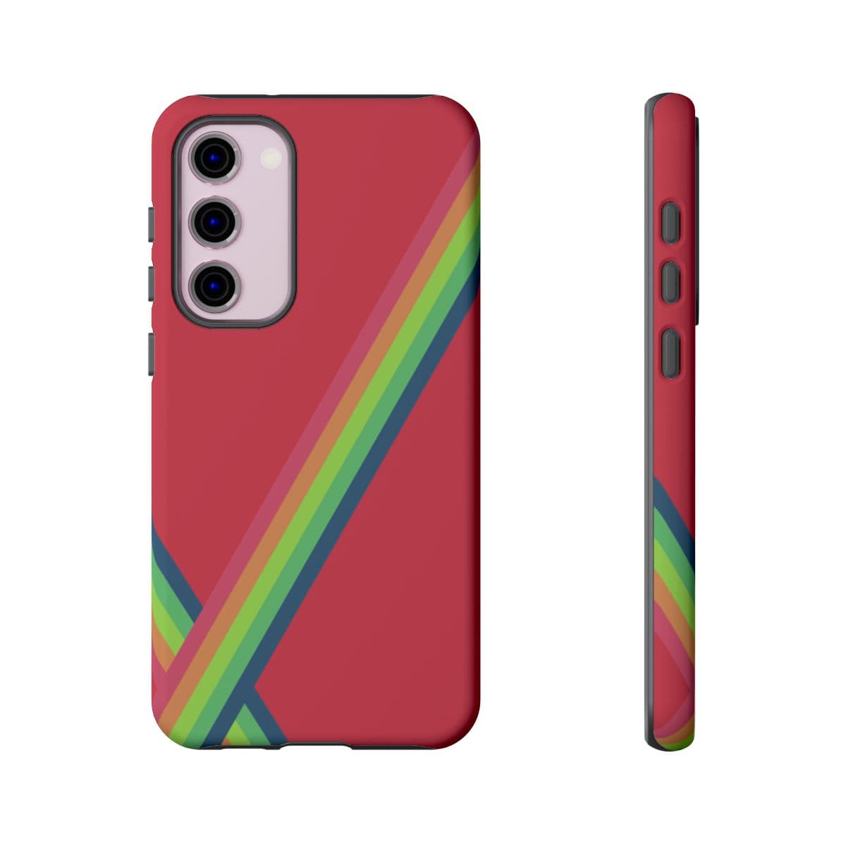 Red matte flexible phone case for Samsung Galaxy S23 Plus made from soft TPU material with Vibrant Happiness design