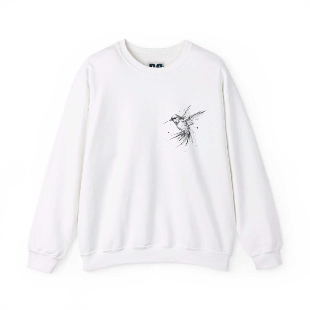 White cotton sweatshirt with long sleeves and ribbed cuffs featuring a minimalist wing graphic on the front