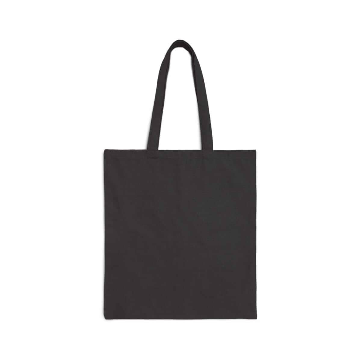 Black canvas tote bag with white ghost graphic on back featuring two handles and spacious interior